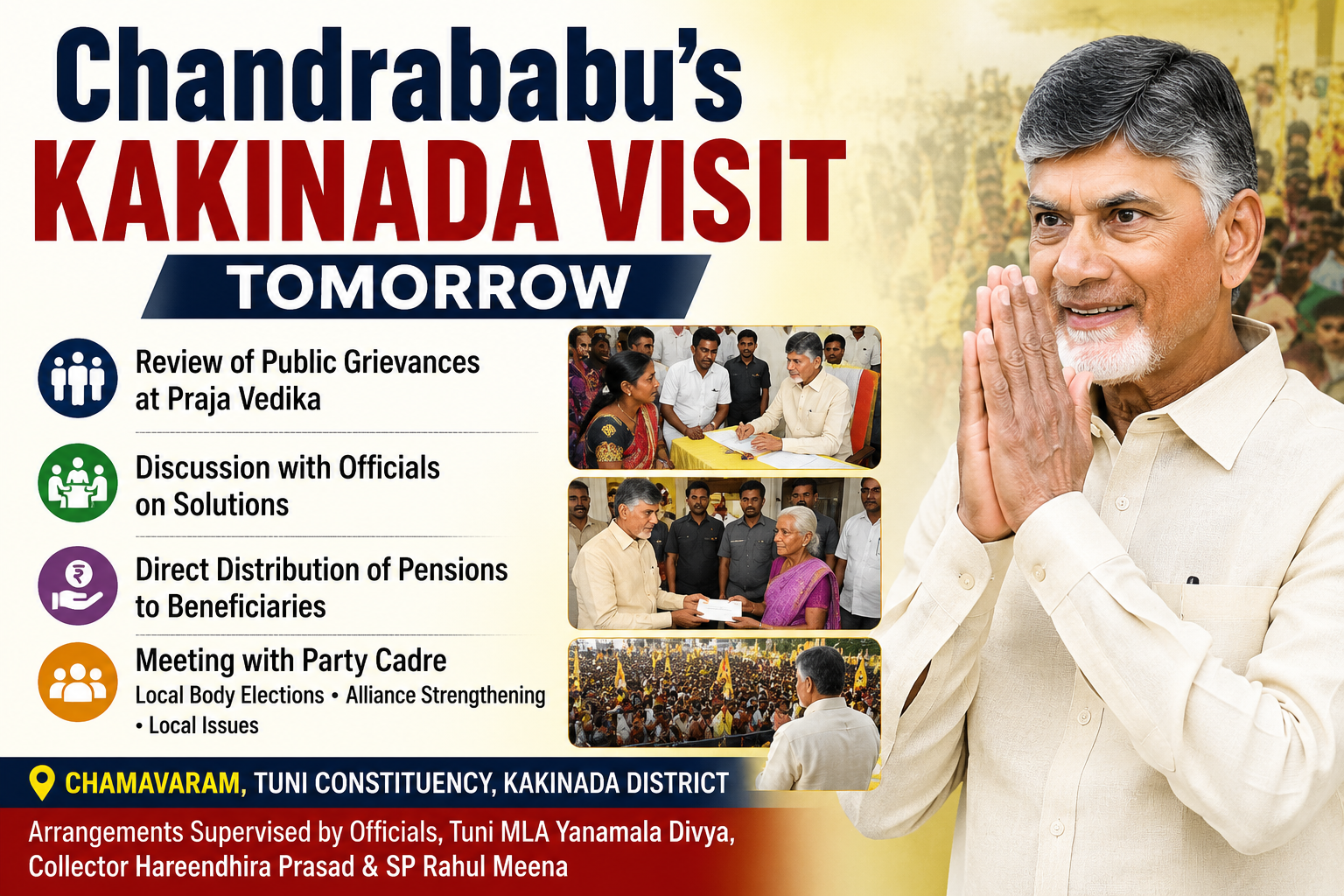 CM Chandrababu Naidu to Distribute Social Pensions in Kakinada